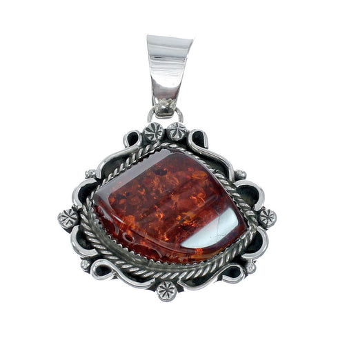 Genuine Native American Navajo Sterling Silver Amber Pendant X11390